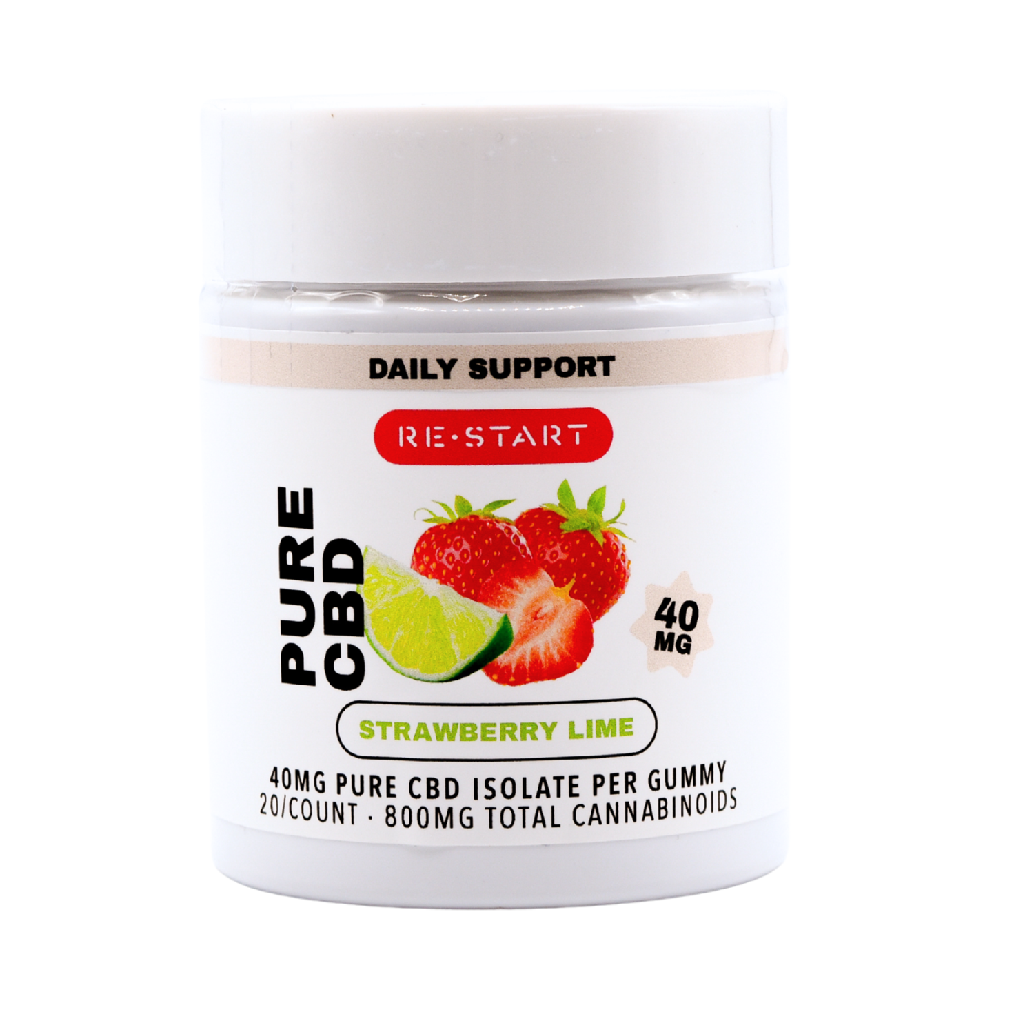 Pure CBD Gummies 40MG Strawberry Lime THC Free / 20ct